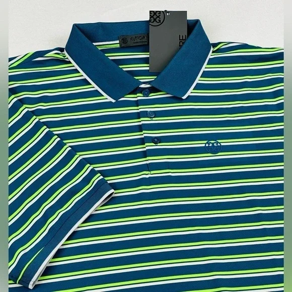 G/Fore Men’s XL Blue Green Stripe Tech Golf Prep Performance Jersey Polo Shirt - Picture 10 of 11